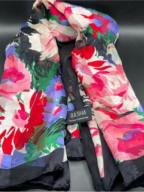 Basha Vintage Silk Square Scarf Floral Multicolor 32”x35”